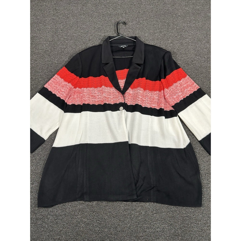 Misook Cardigan Blazer Jacket Women's 3X Knit Red White Colorblock Collared